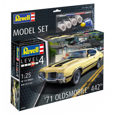 KIT PARA MONTAR REVELL MODEL SET OLDSMOBILE 442 1971 1/25 124 PEÇAS COMPLETO COM TINTAS COLA E PINCEL 67695